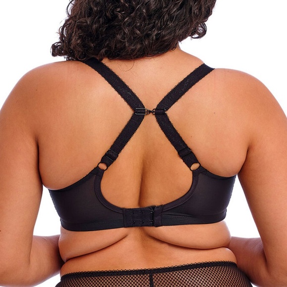 NEW Elomi Charley Plunge Embroidered Floral Fishnet Underwire Bra 4380 Jet Black - Picture 3 of 5